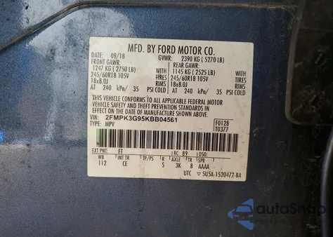 2019 Ford Edge Se из США, поврежденный, VIN 2FMPK3G95KBB04561